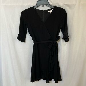 🎉 3 For $20 GB Big Girls 3/4 Ruffle Sleeve Size 10 Faux Wrap Ruffle Black Dress